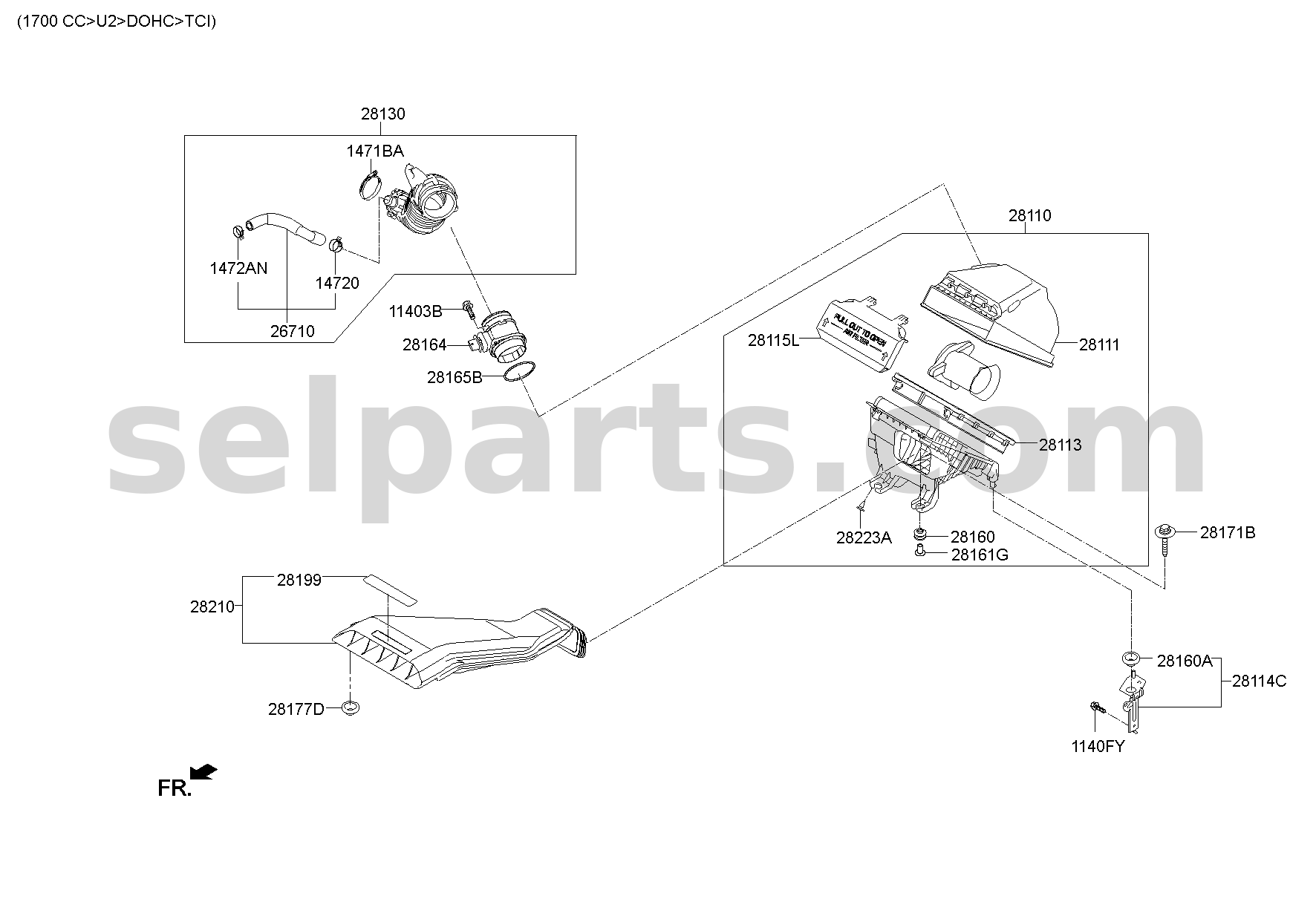 Genuine HOSE ASSY-AIR INTAKE for Hyundai Sonata #28130C1700