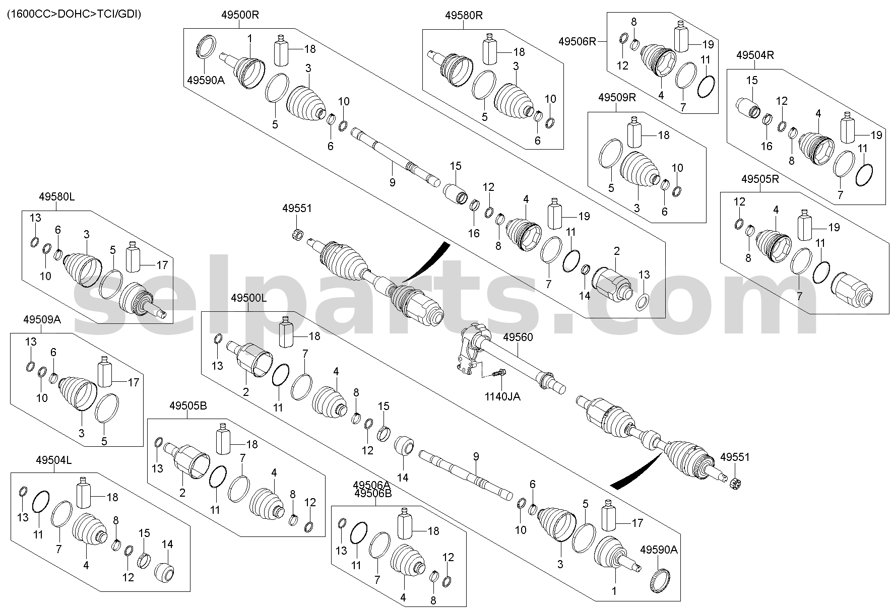 Genuine SHAFT ASSY-DRIVE,RH for Hyundai Sonata #49501C1380