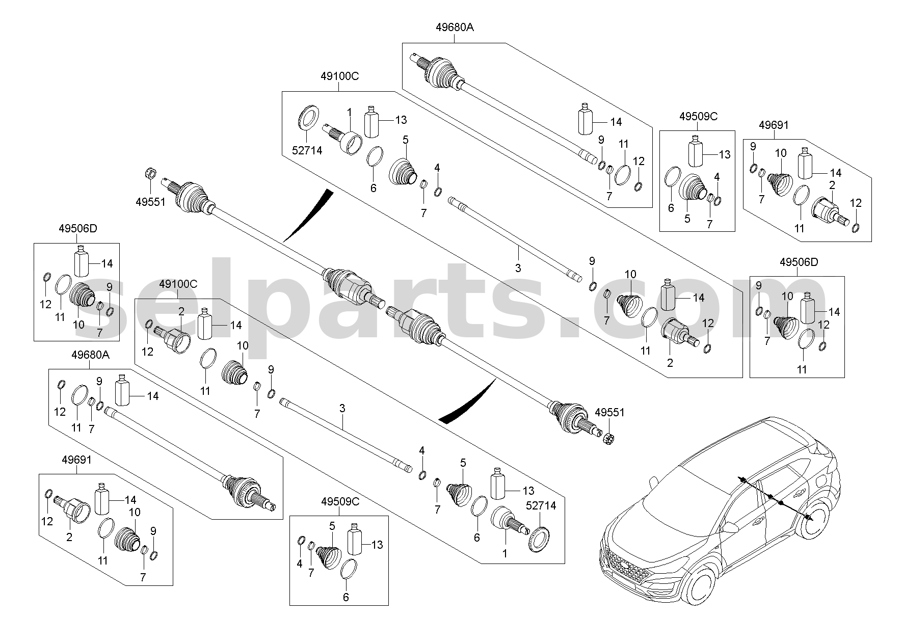 Genuine SHAFT ASSY-DRIVE REAR for Hyundai Tucson #49600D3000