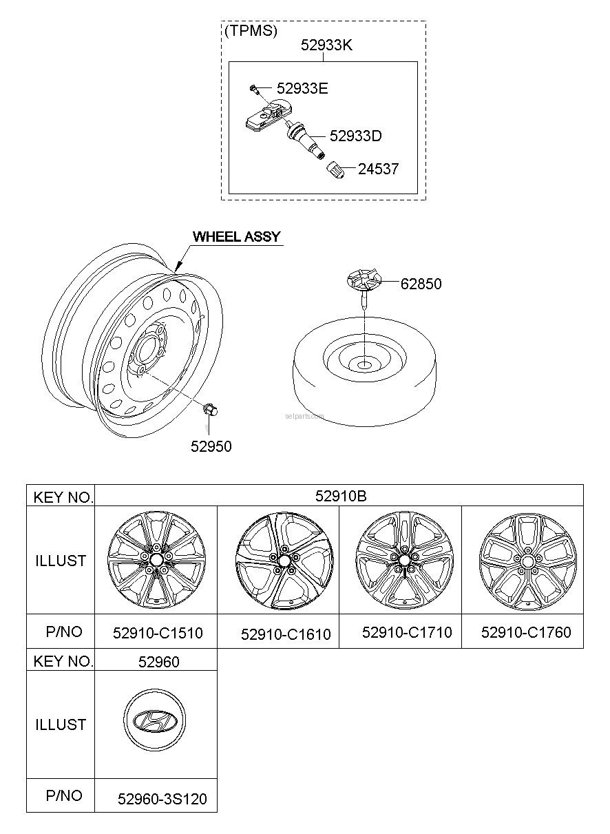 Genuine WHEEL ASSY-ALUMINIUM for Hyundai Sonata #52910C1780