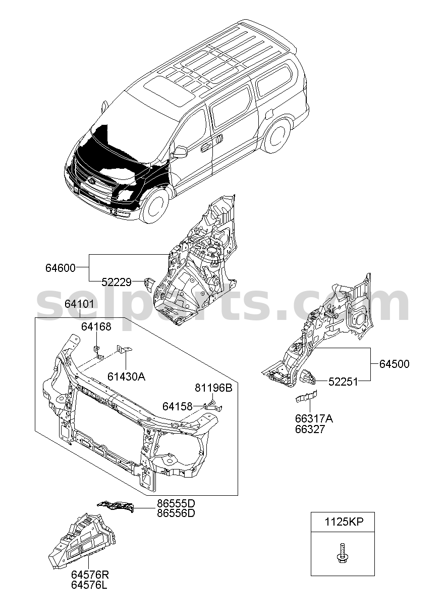 Genuine PANEL COMPLETE-FENDER APRON,RH for Hyundai Grand Starex #646004H000