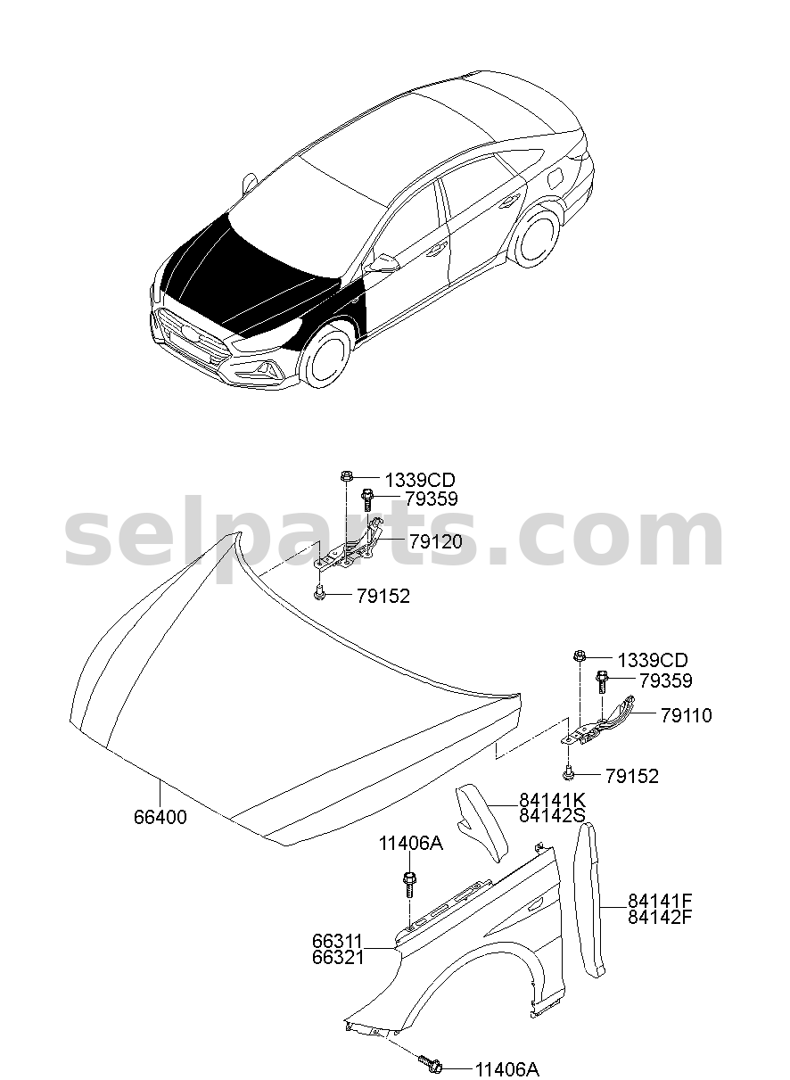 Genuine INSULATOR-FENDER,LH for Hyundai Sonata #84138C1500