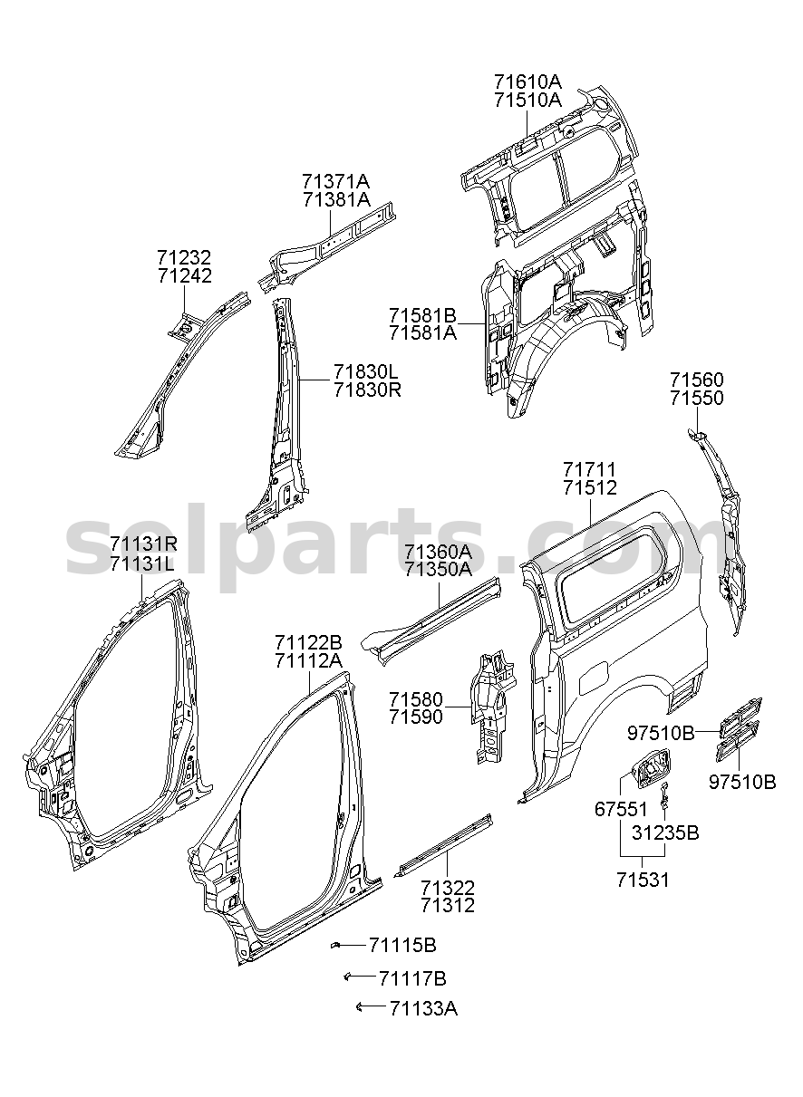 Genuine PANEL-QUARTER OUTER,RH for Hyundai Grand Starex #715224H311