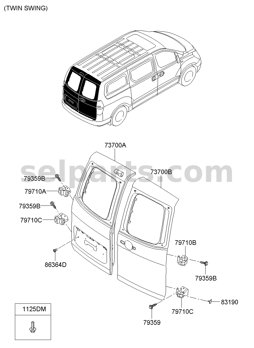 Genuine PANEL ASSY-TWIN SWING,RH for Hyundai Grand Starex #738044H800