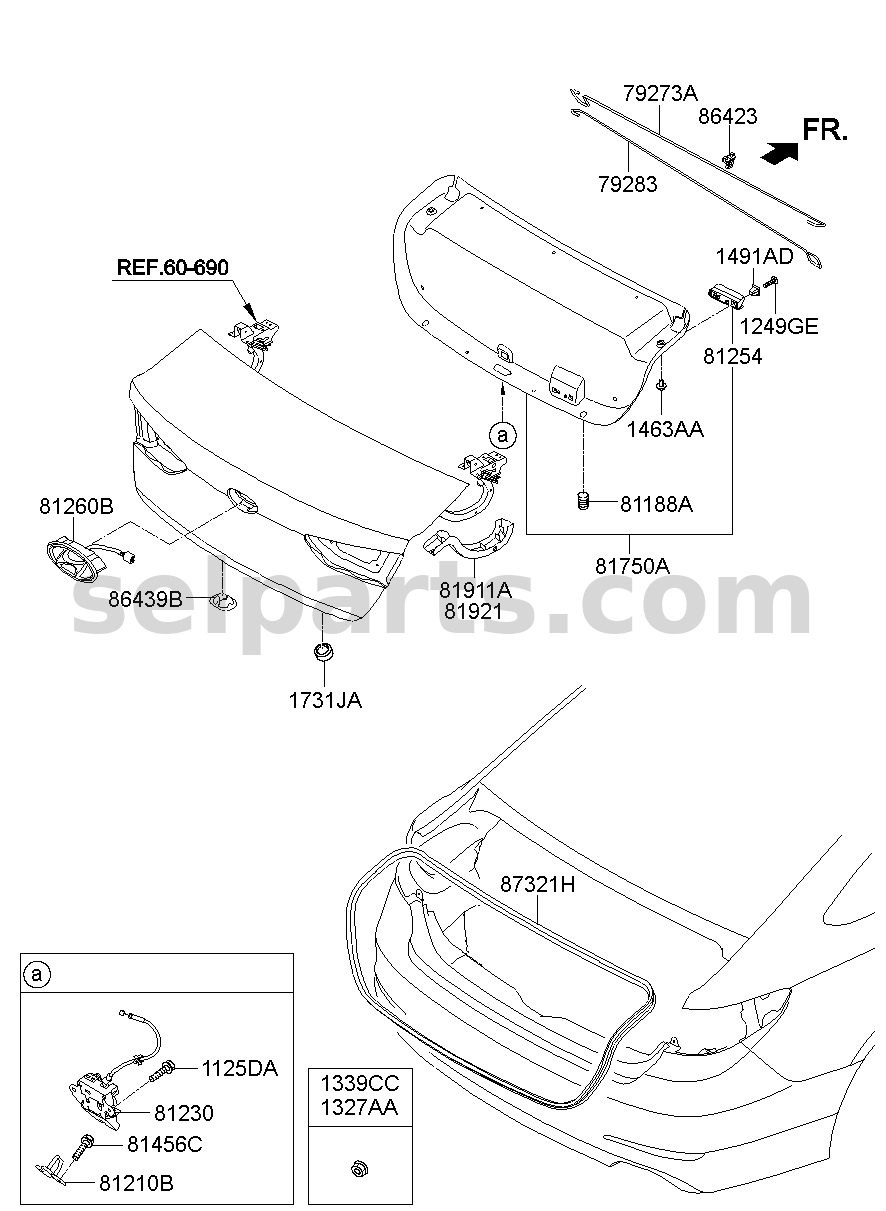 Genuine OUTSIDE HDL & LOCK ASSY-T/LID for Hyundai Sonata #81260C1500NB9