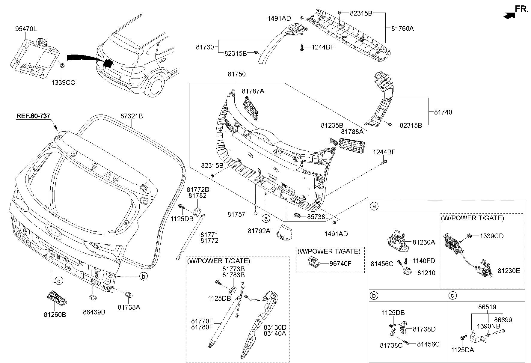 Genuine W/STRIP-TAIL GATE OPNG for Hyundai Tucson #87321D3000