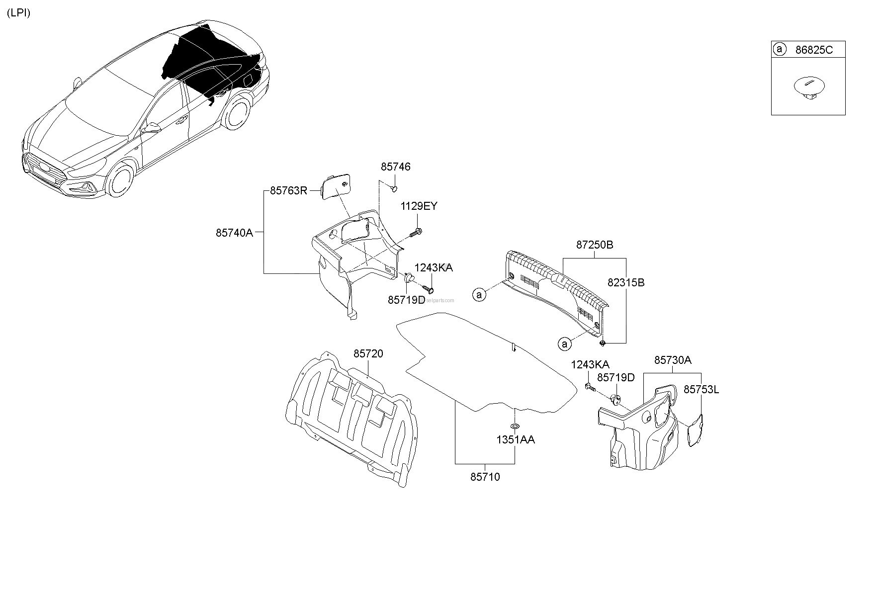 Genuine TRIM ASSY-LUGGAGE SIDE RH for Hyundai Sonata #85740C1600TRY