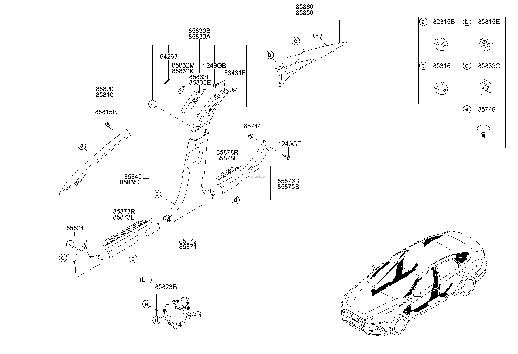 Genuine TRIM ASSY-FR PILLAR RH for Hyundai Sonata #85820C1500VTR