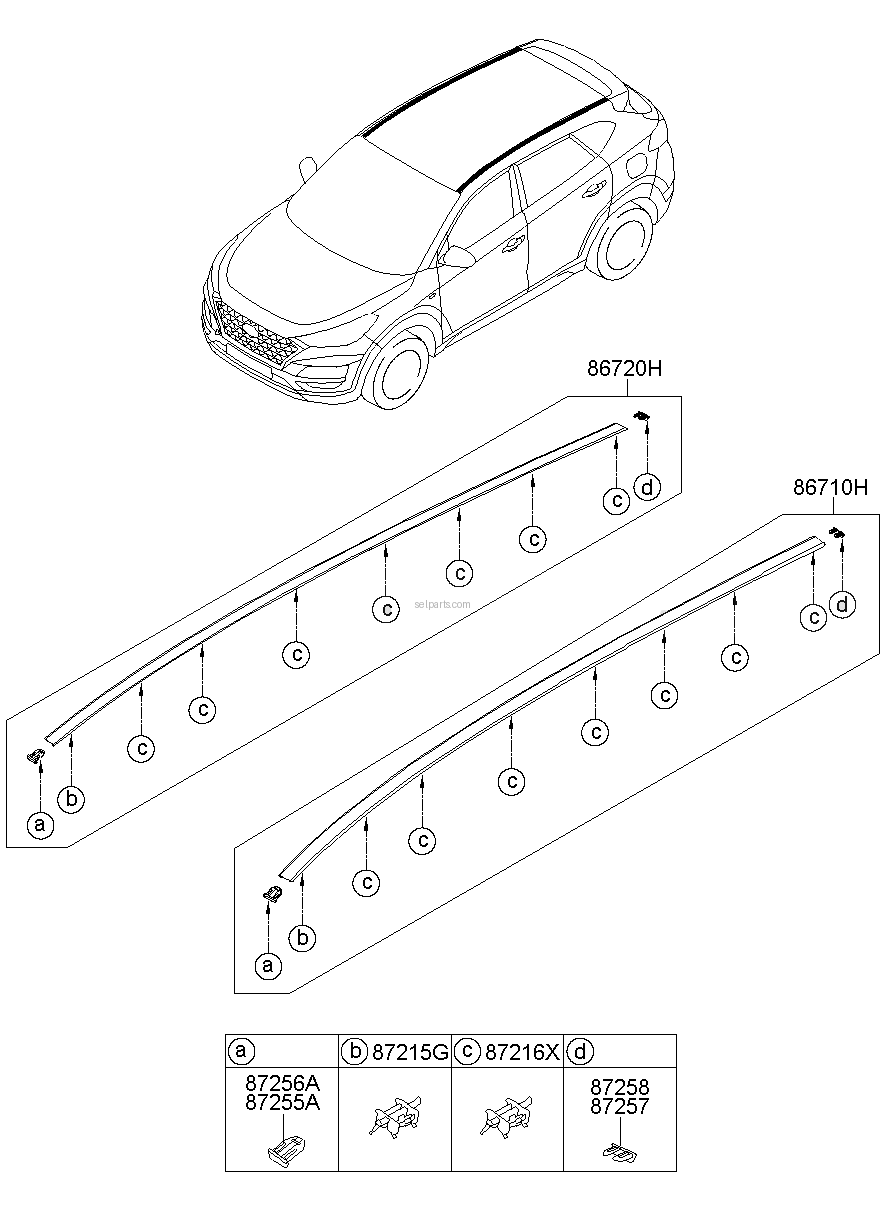 Genuine MOULDING ASSY-ROOF,LH for Hyundai Tucson #87230D3000