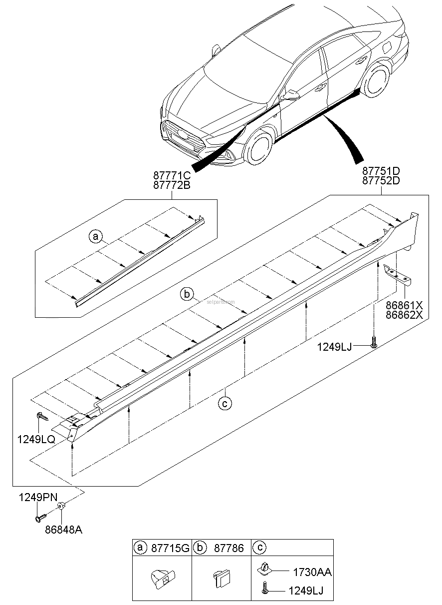 Genuine MOULDING ASSY-SIDE SILL,RH for Hyundai Sonata #87752C1710NB9