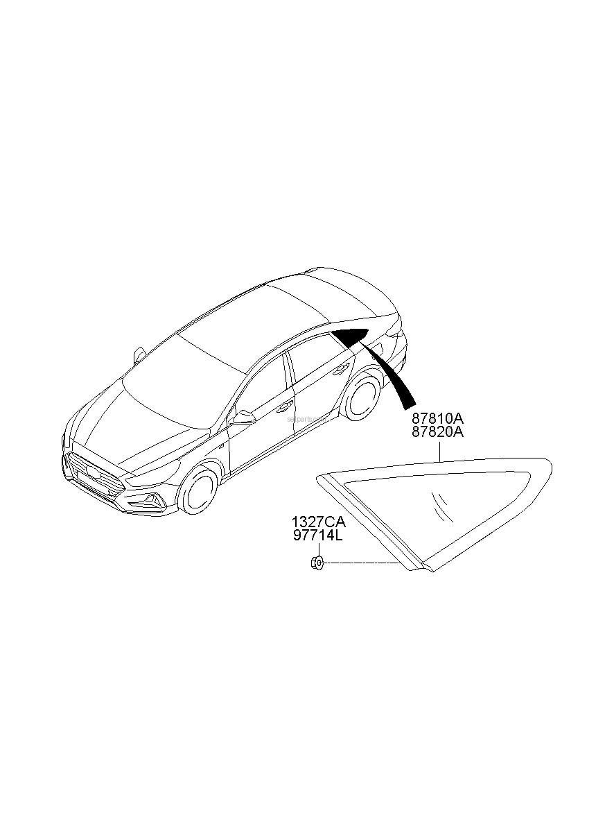 Genuine GLASS & MOULDING ASSY-QUARTER FIXED RH for Hyundai Sonata #87820C1500