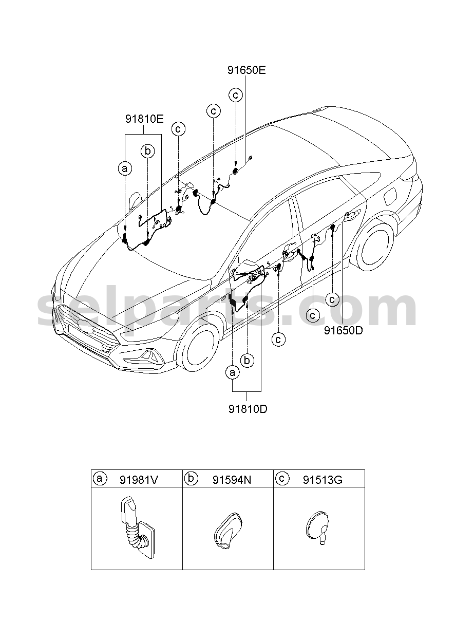 Genuine WIRING ASSY-FR DR(PASS) for Hyundai Sonata #91615C1040