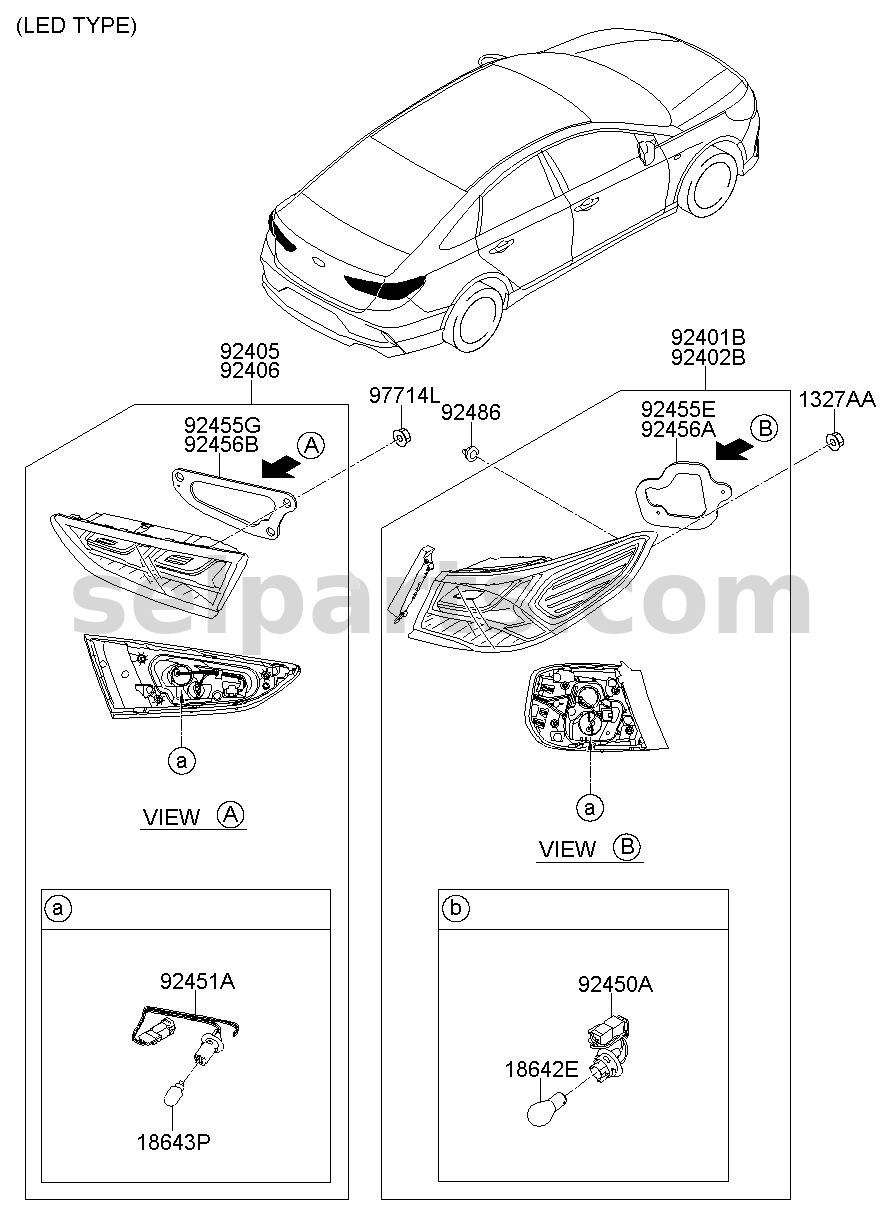 Genuine PAD-REAR COMB LAMP OUTSIDE,RH for Hyundai Sonata #92460C1500