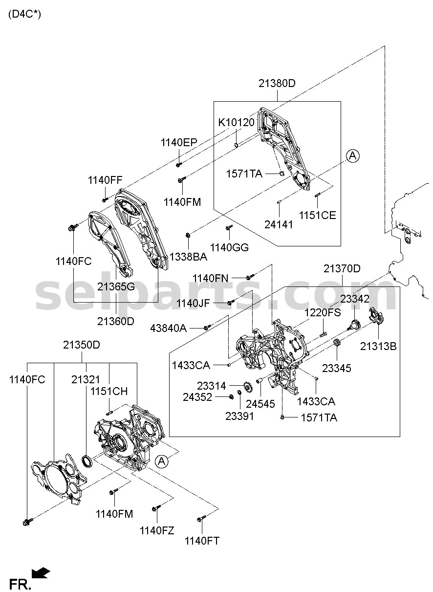 Genuine COVER ASSY-TIMING CHAIN LWR FRT for Hyundai Grand Starex #213504A610