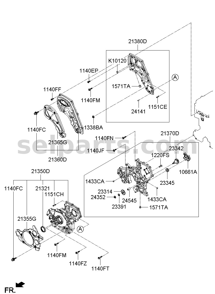 Genuine COVER ASSY-TIMING CHAIN LWR UNDER for Hyundai Grand Starex #213704A402