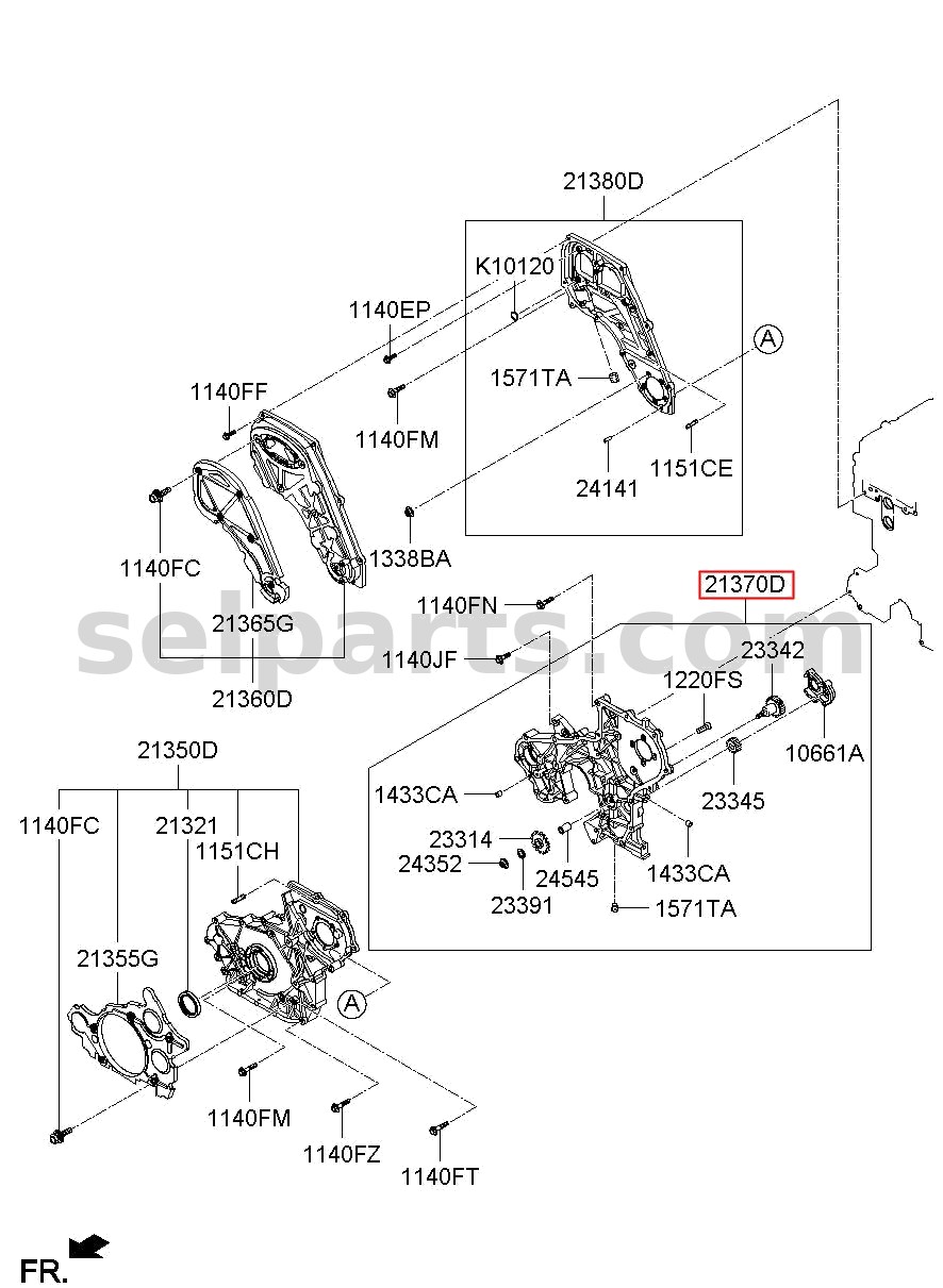 Genuine COVER ASSY-TIMING CHAIN LWR UNDER for Hyundai Grand Starex #213704A410