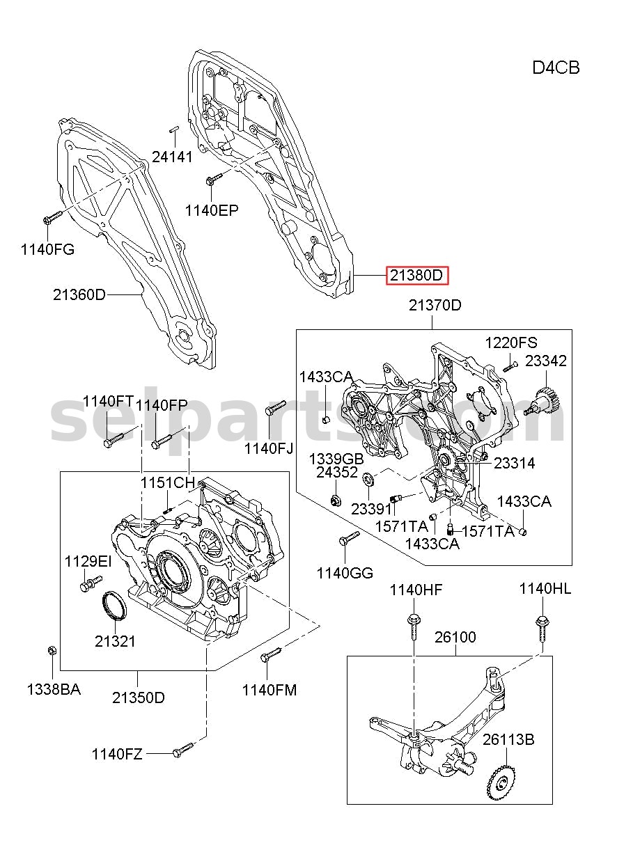 Genuine COVER ASSY-TIMING CHAIN UPR UNDER for Hyundai Grand Starex #213804A005