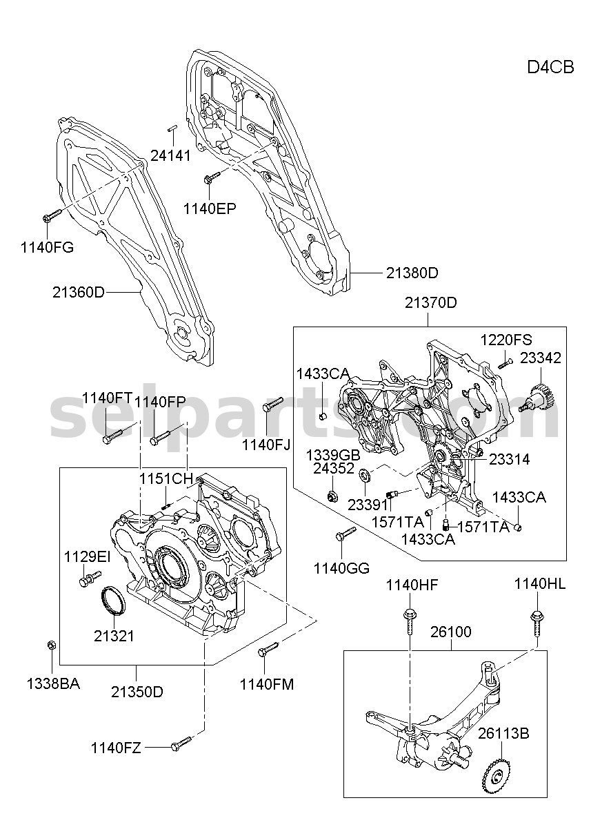 Genuine COVER ASSY-TIMING CHAIN UPR UNDER for Hyundai Grand Starex #213804A700