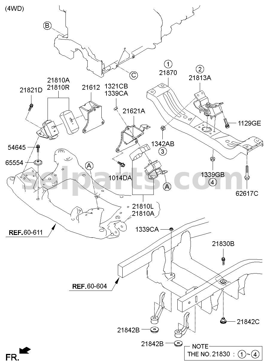 Genuine RUBBER DIFFERENTIAL MOUNTING - FRONT UPPER for Kia MOHAVE 16 (2016-2019) #219122J100