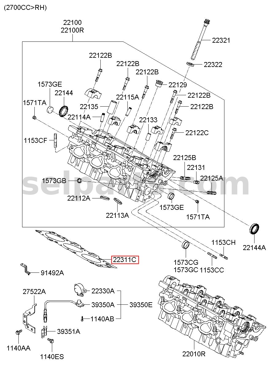 Genuine GASKET - CYLINDER HEAD, RH for Kia MOHAVE 16 (2016-2019) #223123A100