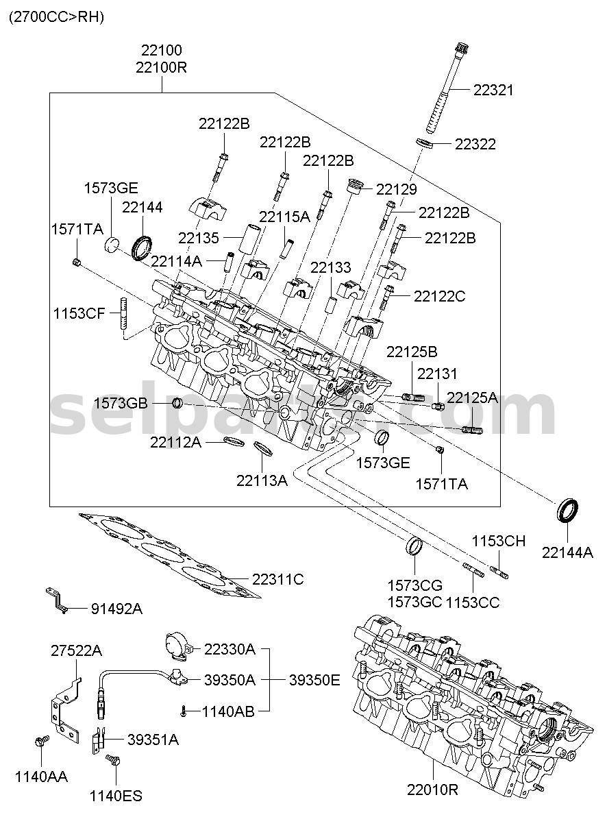 Genuine GASKET - CYLINDER HEAD, RH for Kia MOHAVE 16 (2016-2019) #223123A110
