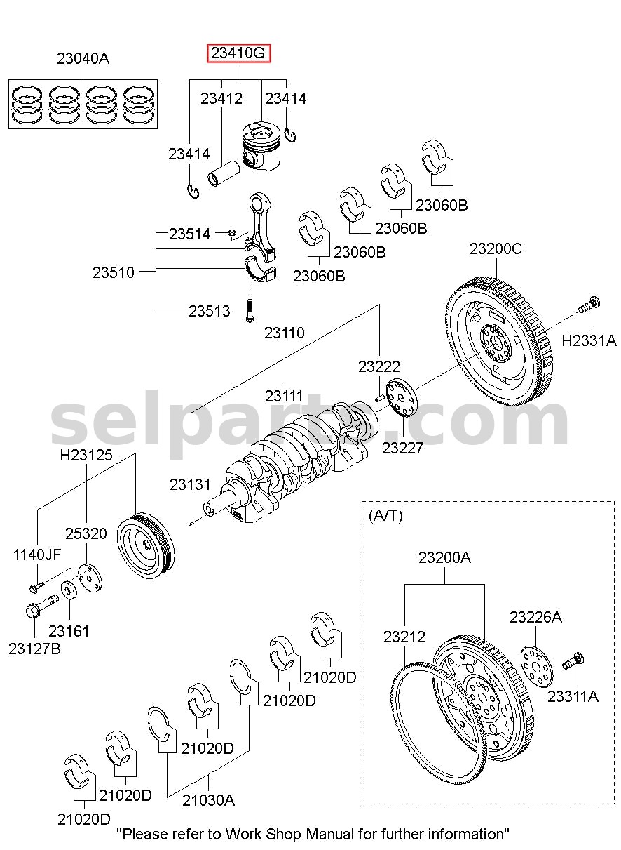 Genuine PISTON & PIN & SNAP RING ASSY for Hyundai Grand Starex #234104A950