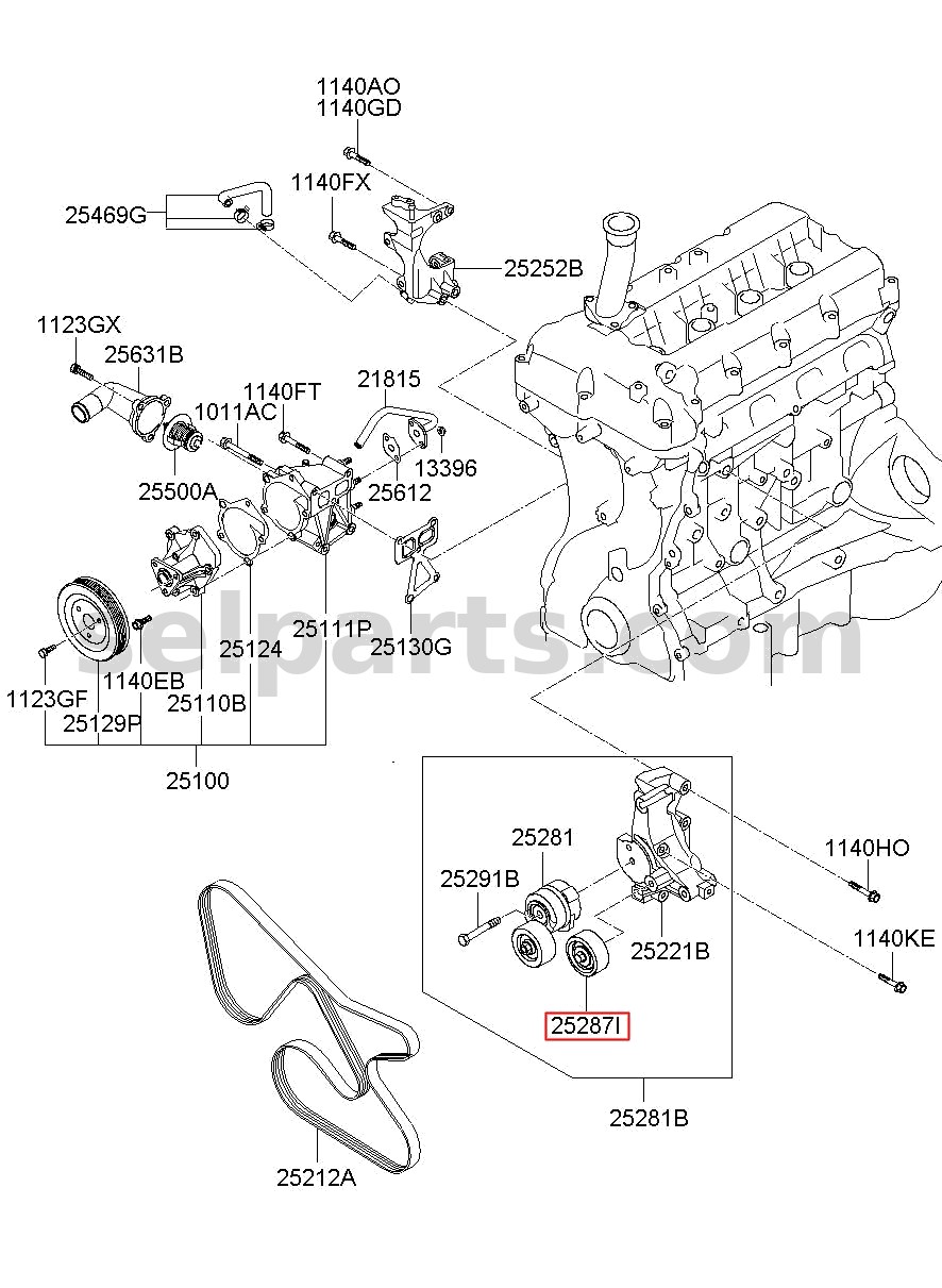 Genuine IDLER-DRIVE BELT for Hyundai Grand Starex #252872C000
