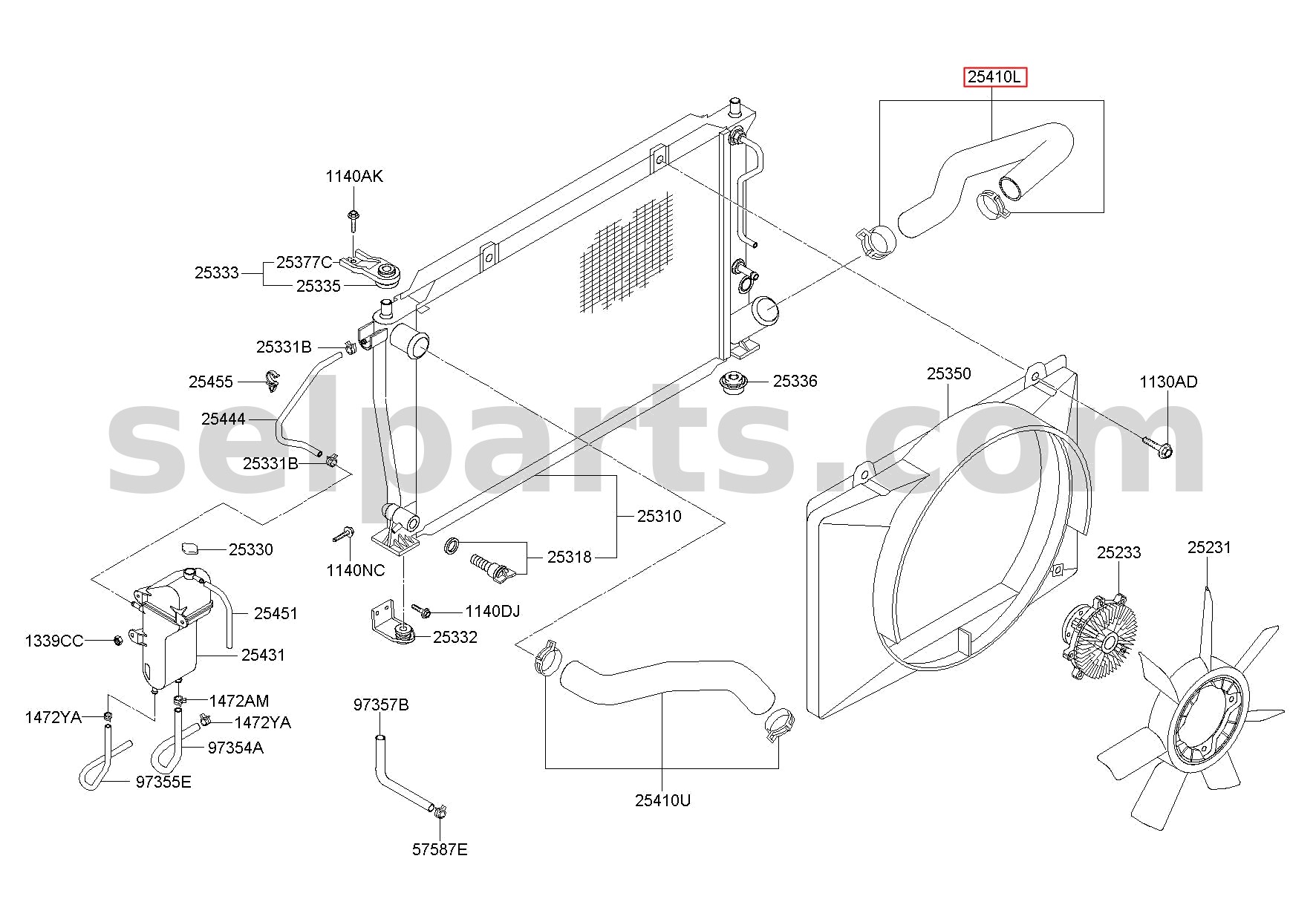 Genuine HOSE ASSY-RADIATOR,LWR for Kia Sportage #25410D3000