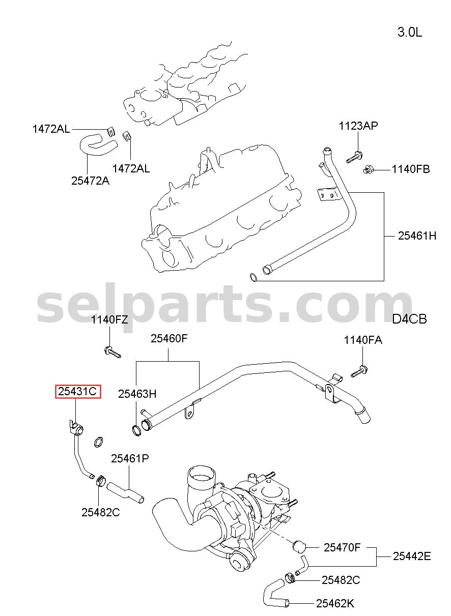 Genuine PIPE ASSY-WATER for Hyundai Grand Starex #254314A210