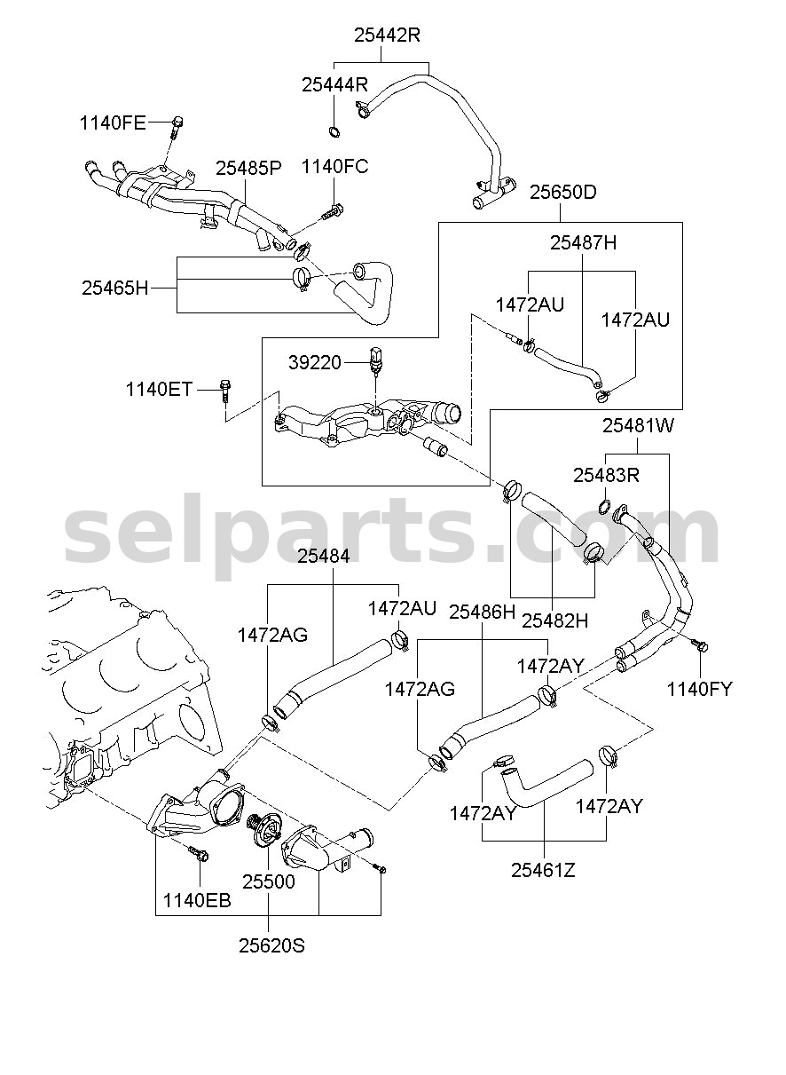 Genuine PIPE - WATER RETURN for Kia MOHAVE 16 (2016-2019) #254423A001