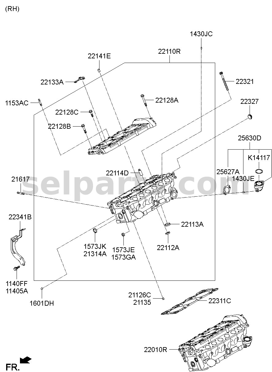 Genuine FITTING ASSY - COOLANT OUTLET, RH for Kia MOHAVE 16 (2016-2019) #256303A510
