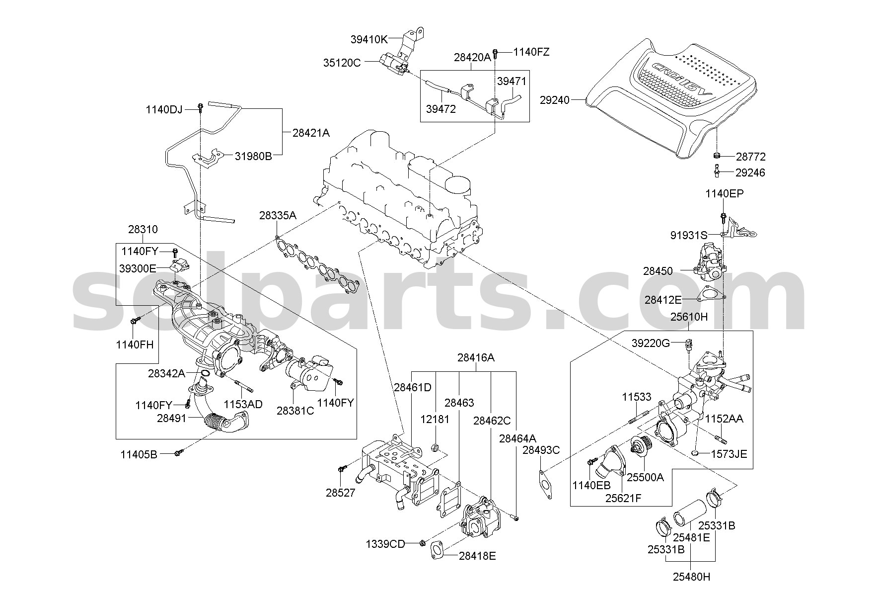 Genuine HOSE-WATER OUTLET for Kia Sportage #256912F000