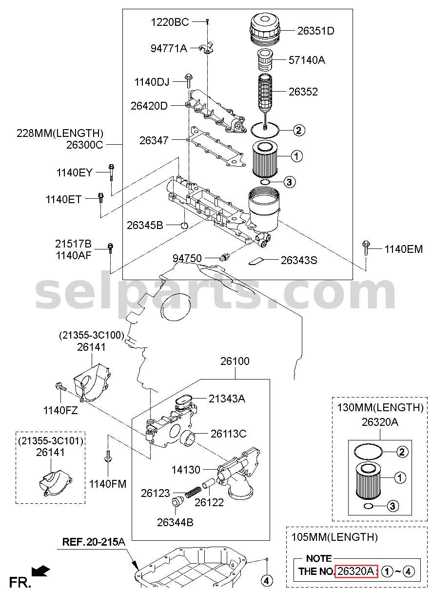 Genuine SERVICE KIT-OIL FILTER for Kia MOHAVE 16 (2016-2019) #263203A100