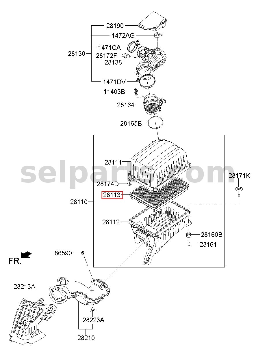 Genuine FILTER - AIR CLEANER for Kia MOHAVE 16 (2016-2019) #281132J000