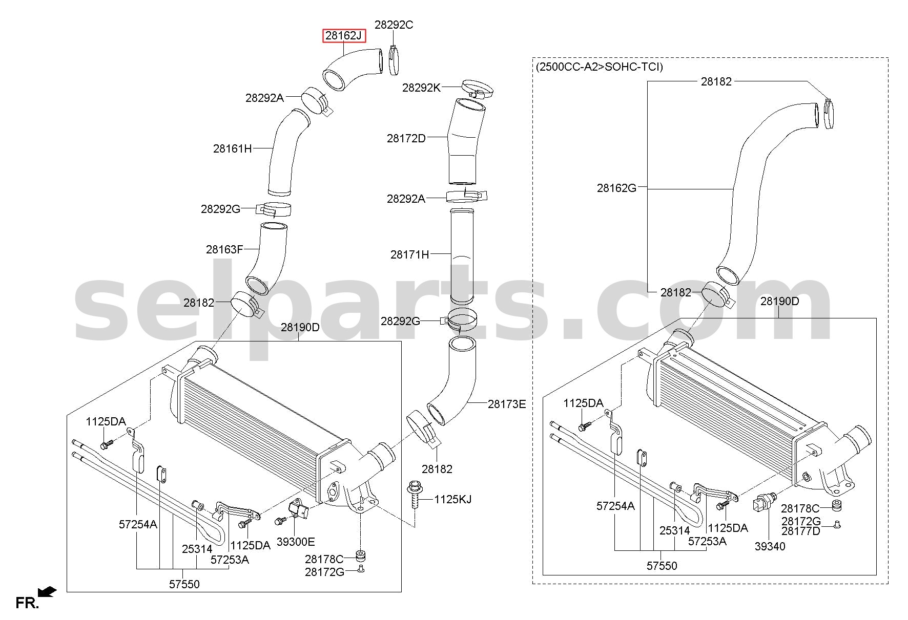 Genuine HOSE-INTERCOOLER INLET A for Hyundai Grand Starex #281624A480