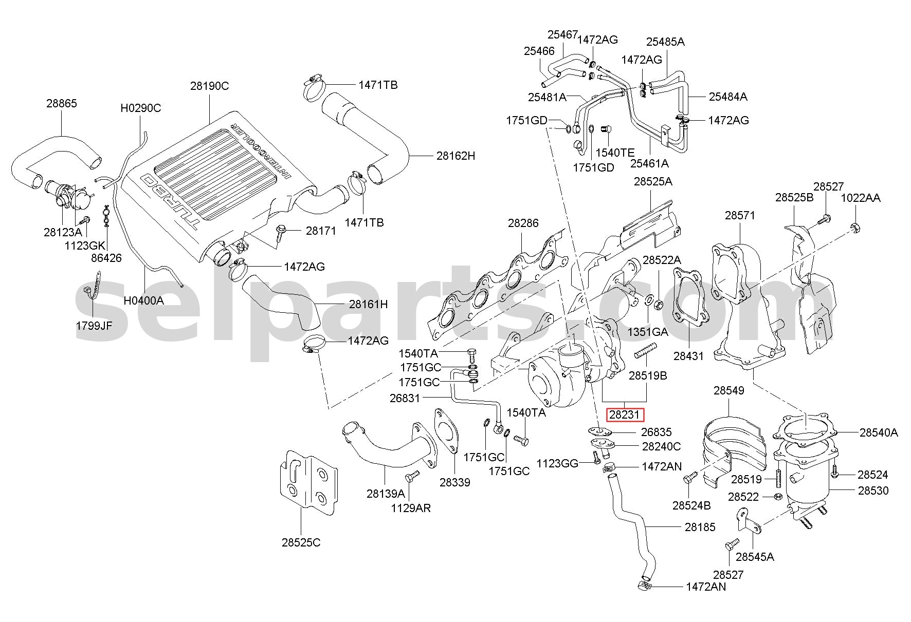 Genuine TURBOCHARGER for Hyundai Sonata #282312GTA1