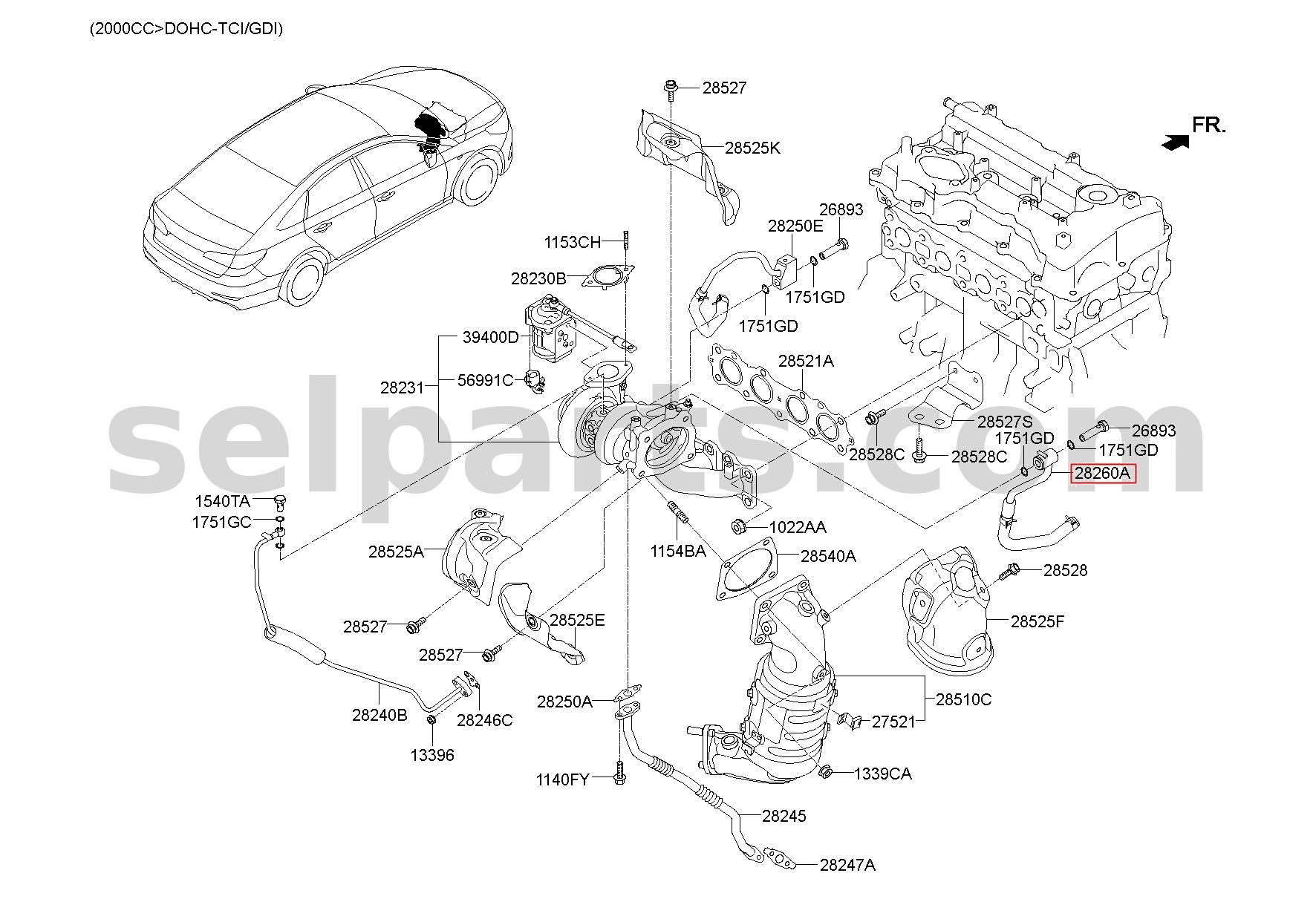 Genuine PIPE & HOSE ASSY-T/C WATER DRA for Hyundai Sonata #282502GTA1