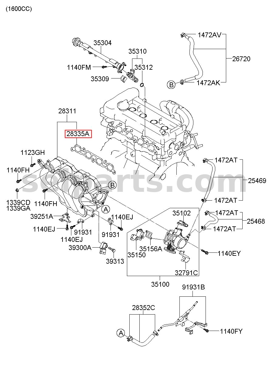 Genuine GASKET-INLET MANIFOLD for Kia Sportage #283122F000