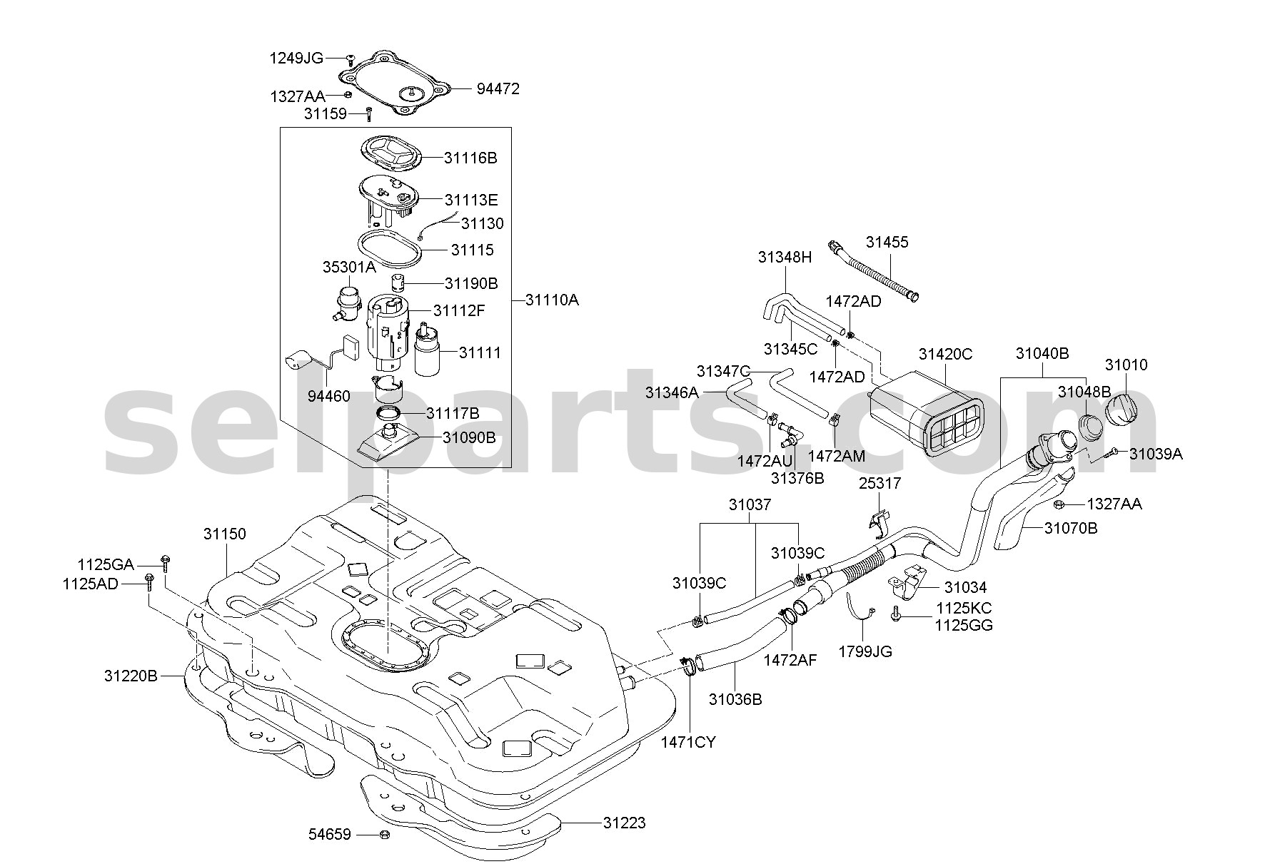 Genuine HOSE-FUEL FILLER for Kia Sportage #31036D3900