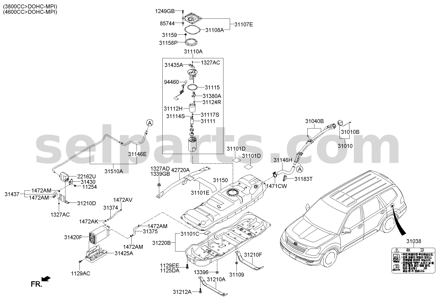 Genuine COMPLETE - FUEL PUMP for Kia MOHAVE 16 (2016-2019) #311102J000