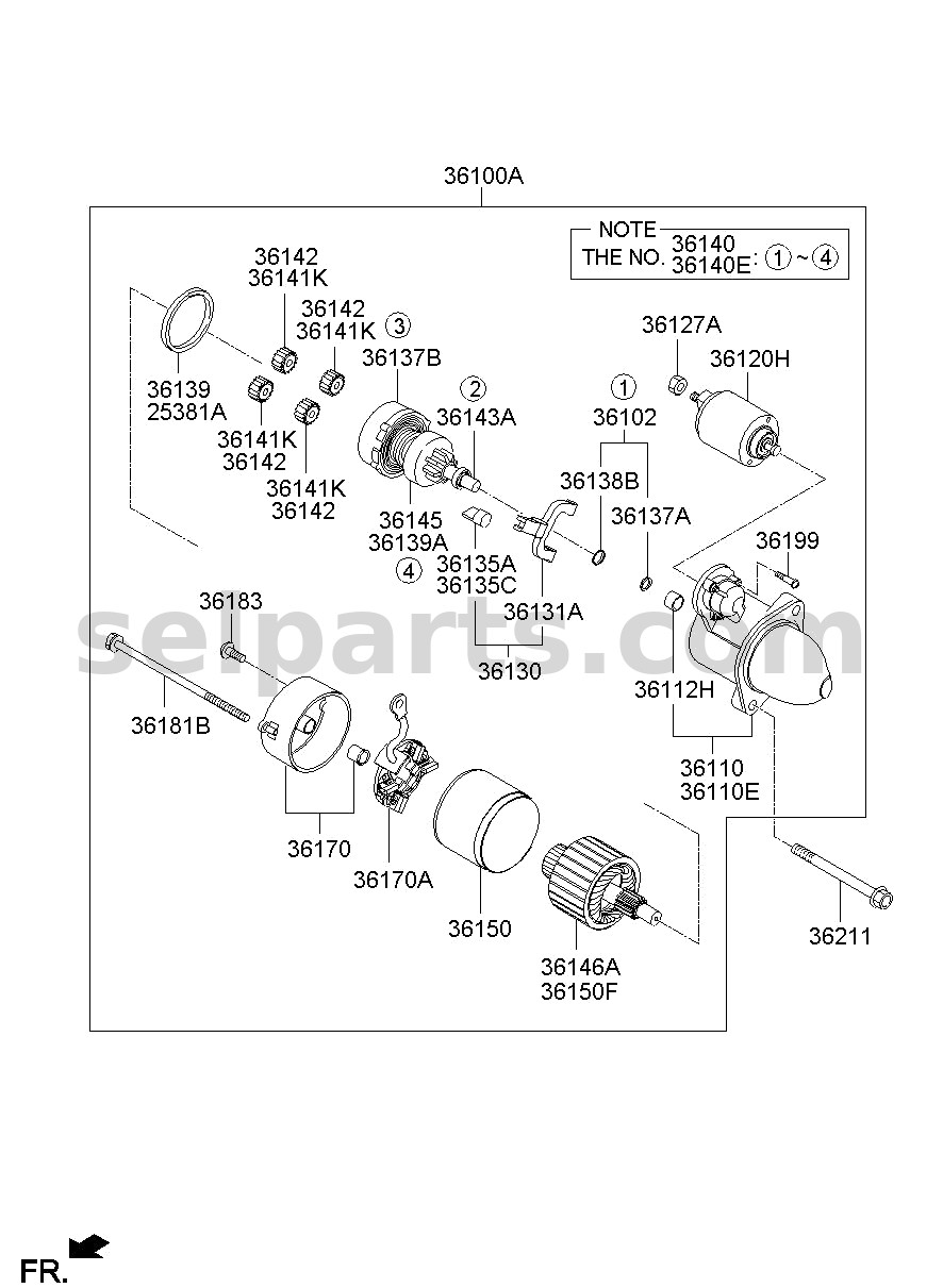 Genuine BRACKET ASSY - STARTER, FRONT for Kia MOHAVE 16 (2016-2019) #361103A200