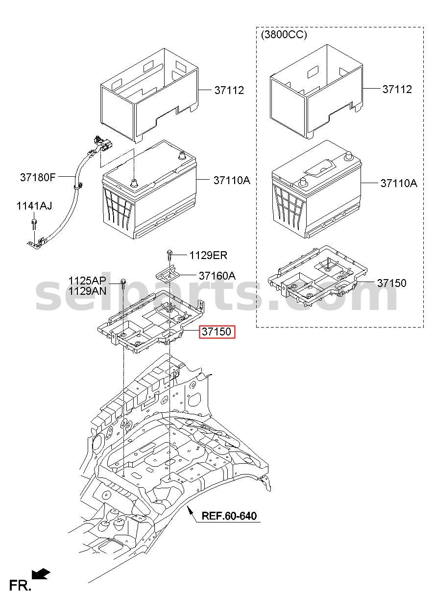 Genuine TRAY ASSY - BATTERY for Kia MOHAVE 16 (2016-2019) #371502J101
