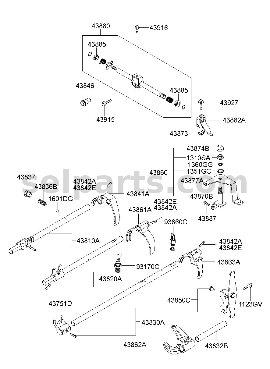 Genuine RAIL SUB ASSY-SHIFT(1&2) for Hyundai Grand Starex #4381049660