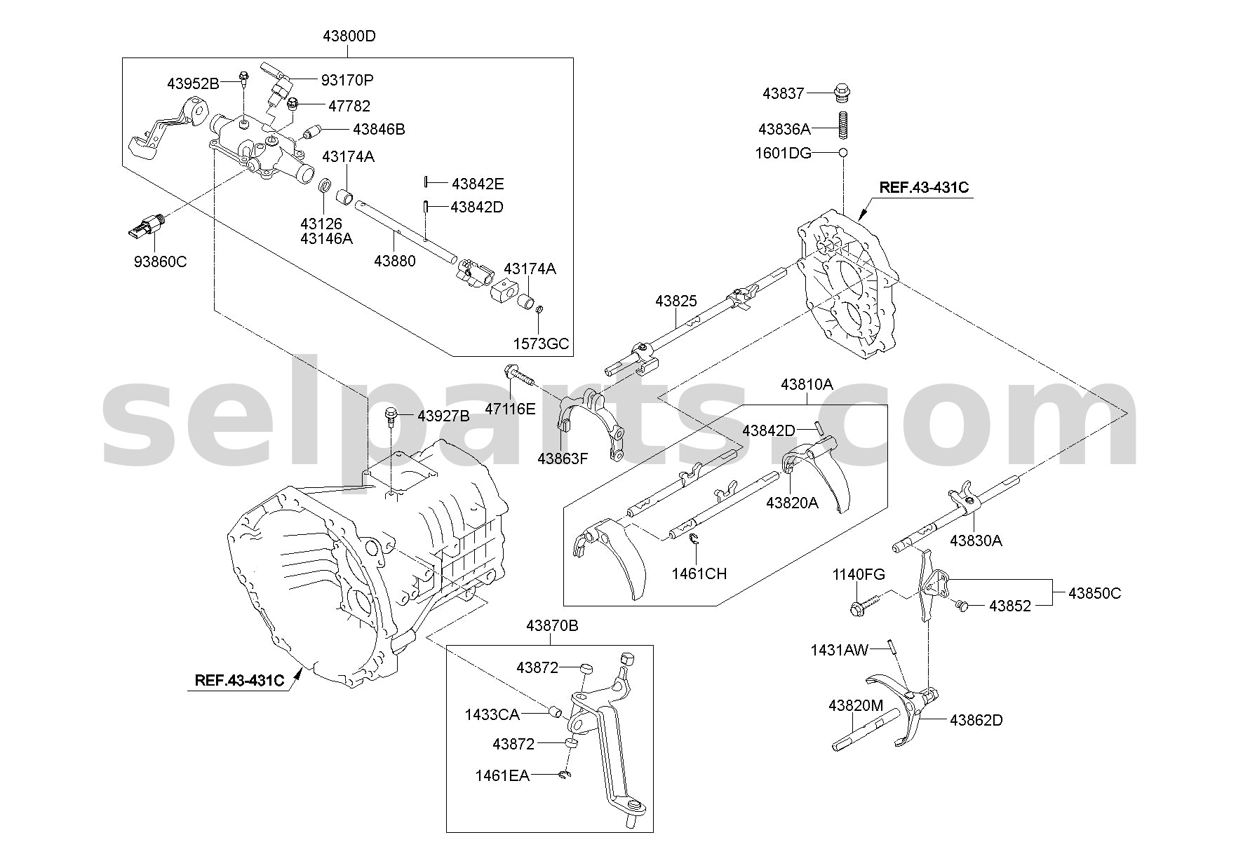 Genuine RAIL SUB ASSY-SHIFT(REV) for Hyundai Grand Starex #4382525500