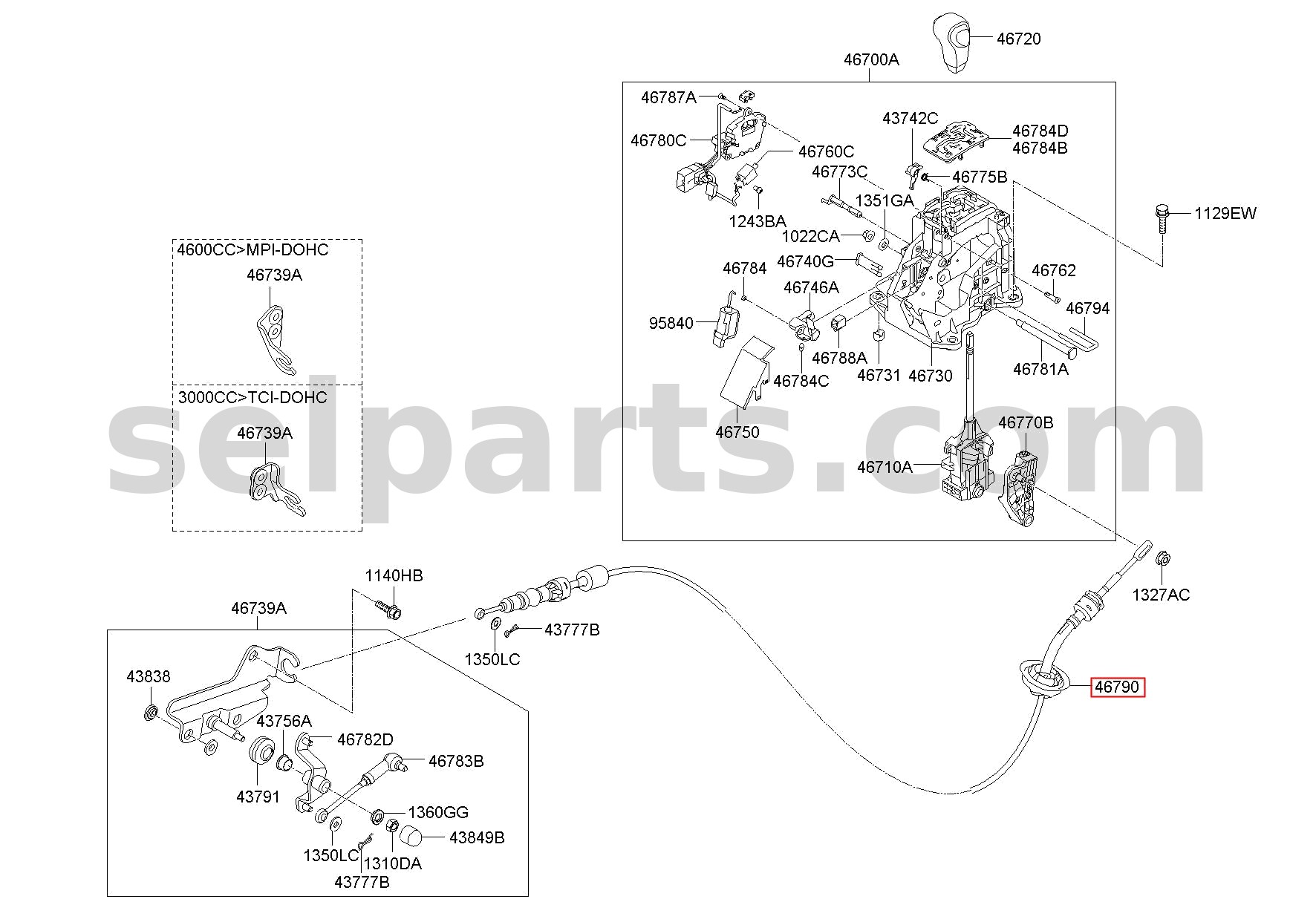 Genuine CABLE ASSY - AUTOMATIC TRANSMISSION LEVER for Kia MOHAVE 16 (2016-2019) #467902J300