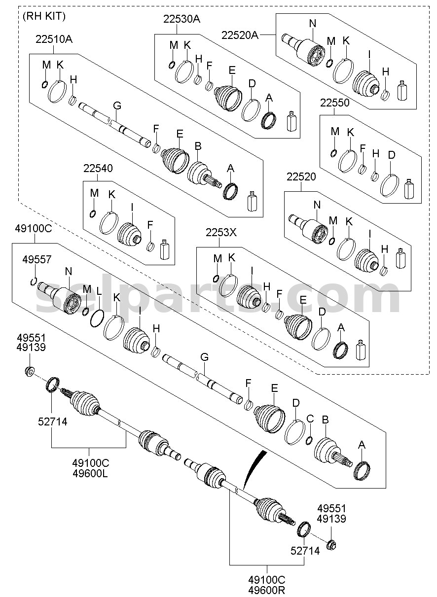 Genuine JOINT SET - INNER, RH for Kia MOHAVE 16 (2016-2019) #495922J010