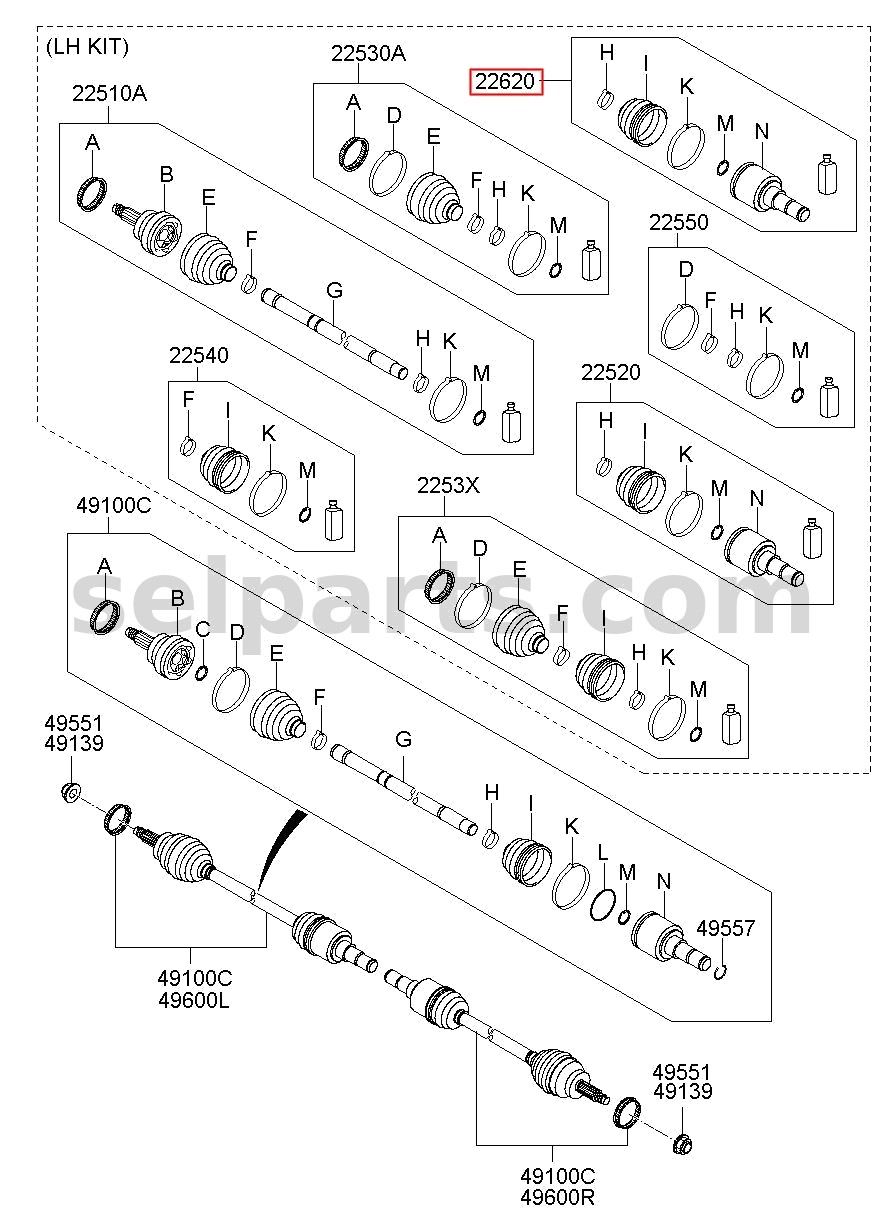 Genuine JOINT SET - INNER, LH for Kia MOHAVE 16 (2016-2019) #496922J100