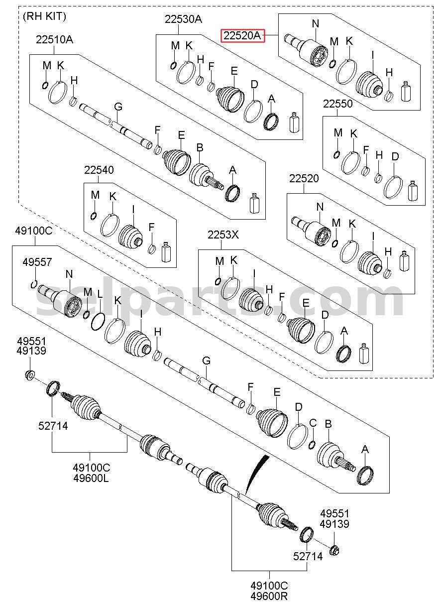 Genuine JOINT SET - INNER, RH for Kia MOHAVE 16 (2016-2019) #496922J150