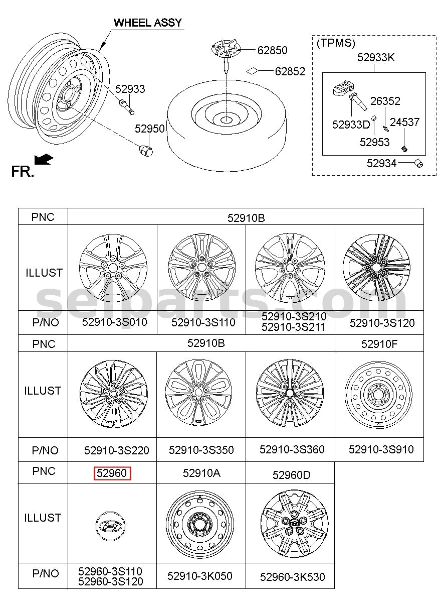 Genuine CAP ASSY-WHEEL HUB for Hyundai Sonata #529603S110