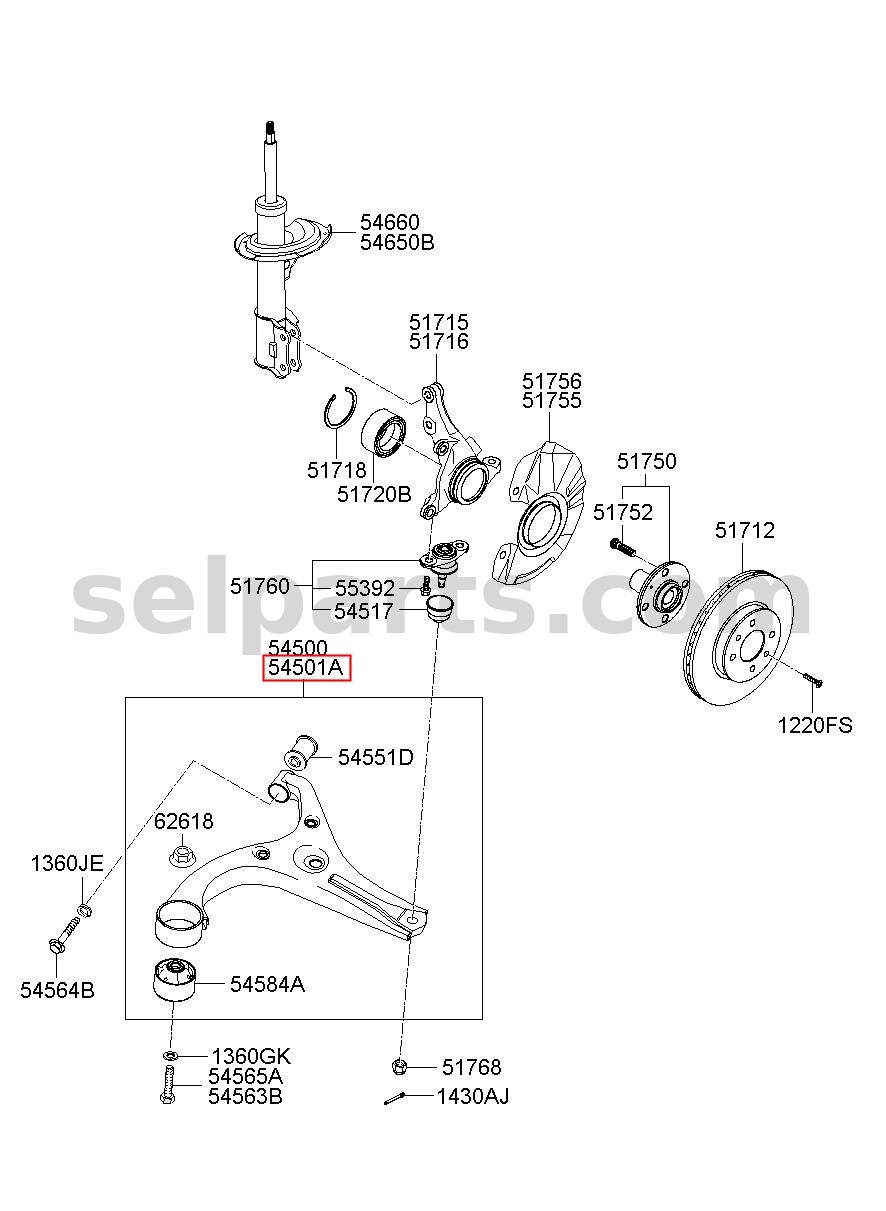 Genuine ARM COMPLETE-FR LWR,RH for Kia Sportage #54501D9000